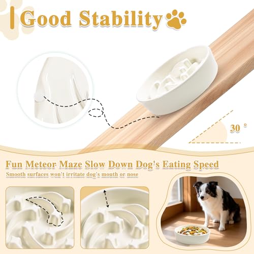 Ceramic Slow Feeder Dog Bowls (Beige-L)