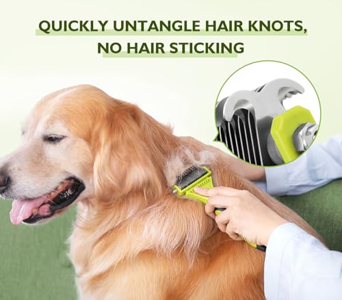 Double Sided Undercoat Rake for Dogs & Cats with Thick Double Coats (Green(Double-Sided))