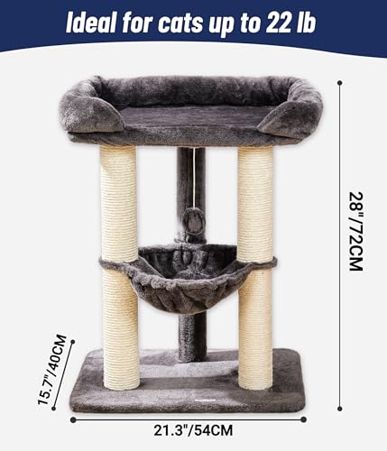 28" Cat Tree Large Bed for Big Cats (Gray)