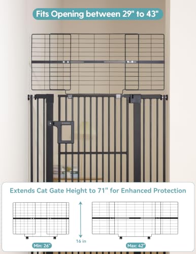 71" Extra Tall Pet Gate (Black / 71" Tall, 29-43" Wide)