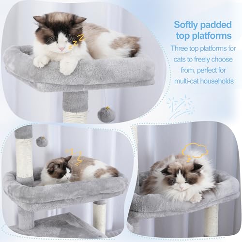 Cat Tree Tower with Stable Extended Base (Light Gray)