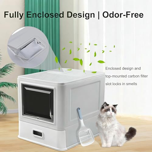 Enclosed Stainless Steel Cat Litter Box with Lid & Drawer Design for Indoor All Lifestyles Cats