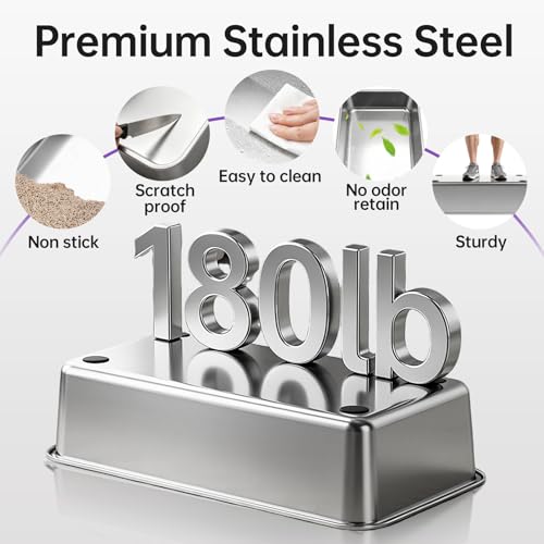 High Sided Stainless Steel XL Cat Litter Box for Cats (Grey XL 2 pack)