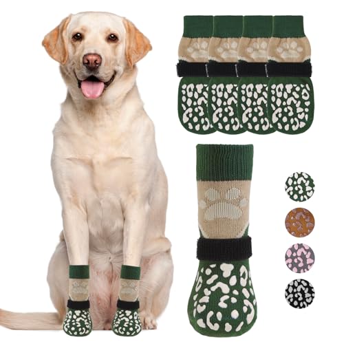 Dog Socks Shoes for Hot Pavement (Khaki+green / Small(4 Pack))