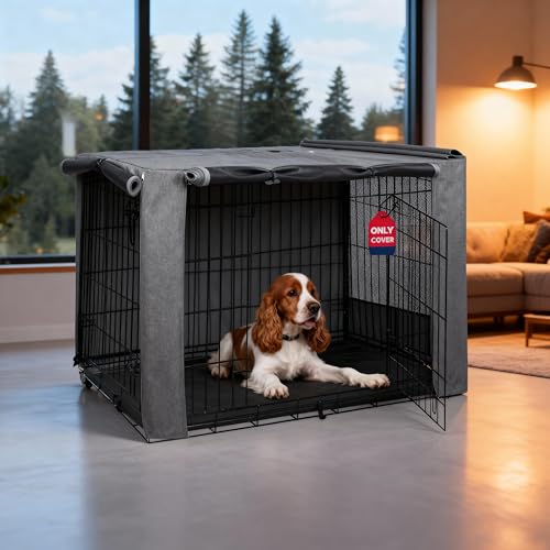 36 Inch Dog Crate Cover with Mesh (36.0"L x 23.0"W x 25.0"H / Grey)