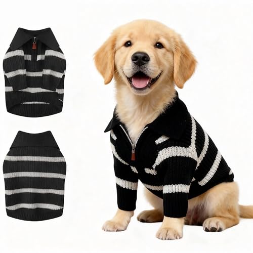 Small Dog Sweater with Zipper (Black Stripe Zip(Order One Size Up) / XX-Large)