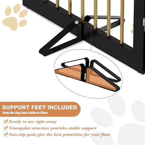 Freestanding Pet Gate for Dogs (32" Height-6 Panel / Black & Gold)