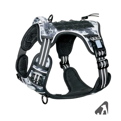 Tactical Dog Harness for Large Dogs (Black Ink / XL(Neck:20-31",Chest:26-42"),75-135 lbs)