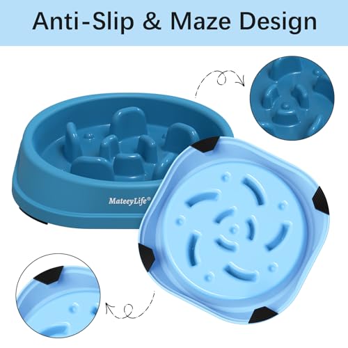 2 Pack Slow Feeder Dog Bowls (A-LightBlue&DarkBlue / Small)
