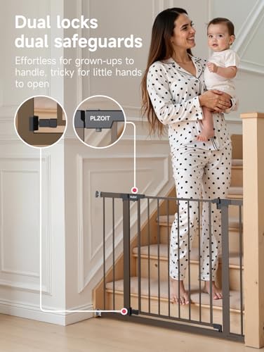 29.5 40.5" Baby Gate for Stairs (Brown / 29.5-40.5"W x 30"H)