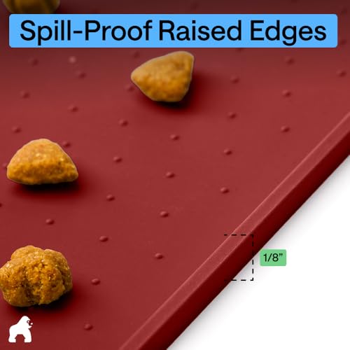 Dog Food Mat 100% Waterproof Silicone (Red / 18.5"l X 11.5"w)