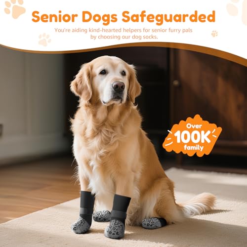 Non Slip Dog Socks with Grippers Prevent from Licking Paws for Senior Dogs (Grey / X-Large)