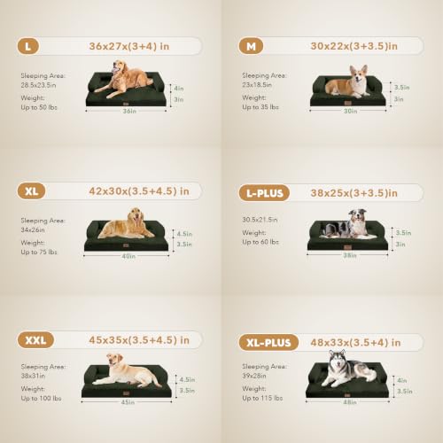 Orthopedic Washable Dog Bed with Bolster for Large Sized Dogs (38.0"L x 25.0"W x 6.5"Th / Outpost Olive)