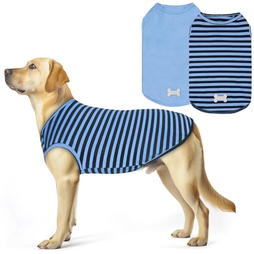2Pack Cotton Dog Shirt for Large Dogs Soft Striped Tank Top (XXX-Large (55-75lbs) / 02# 2Pack (Dark Blue+Striped))
