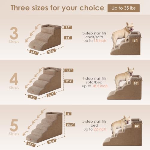 4 Step Curved Dog Stairs for Beds 17.6" H (Camel / 31.3"l X 15.7"w X 19.3"h)