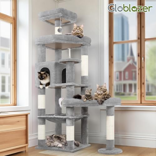 65in Sturdy Cat Tree Tower for Indoor Large Cat (65inch / Light Grey)