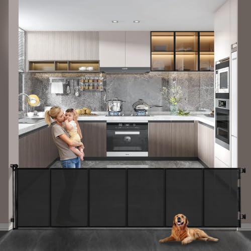 Retractable Baby Gate (Black / 33x150 Inch)
