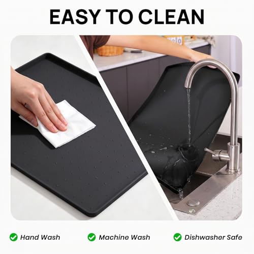 2 Pack Silicone Dog & Cat Food Mat Waterproof 22" x 14" (Black-2Pack / 22" x 14")