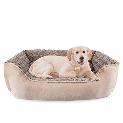 Rectangle Dog Bed for Large Medium Small Dogs (Beige / L(30"x 24"x 9"))