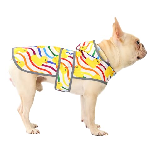 Dog Raincoat Waterproof Dog Rain Jacket with Hood (Rainbow Ducks / Medium)