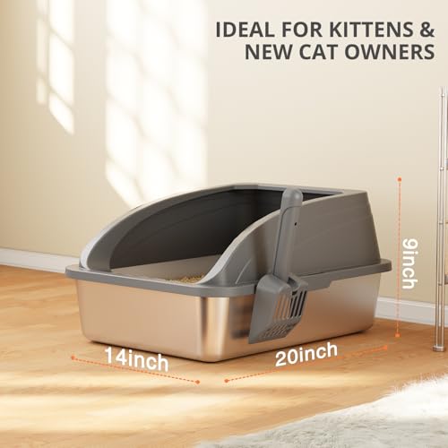 Stainless Steel Cat Litter Box with Lid (Dark Gray)