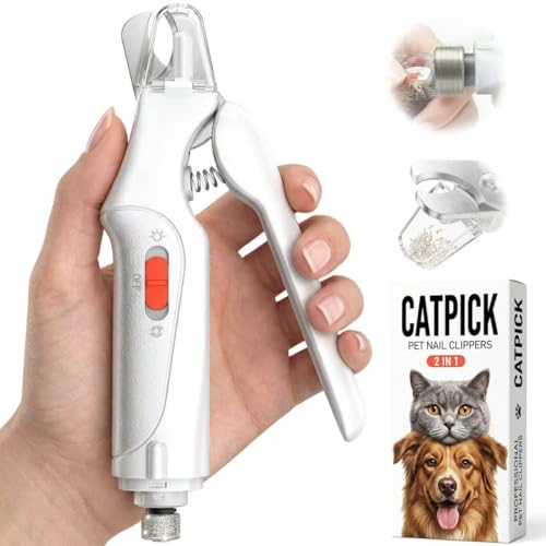 2-in-1 Cat & Dog Nail Clippers with Grinder and Dual LED Lights (White)