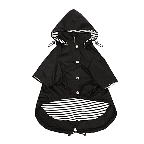 Dog Zip Up Raincoat with Reflective Buttons (X-Large / Black)