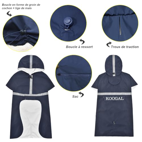 Dog Raincoat Waterproof Hooded (Navy Blue / 5XL-Fit for 77 to 99 pounds)