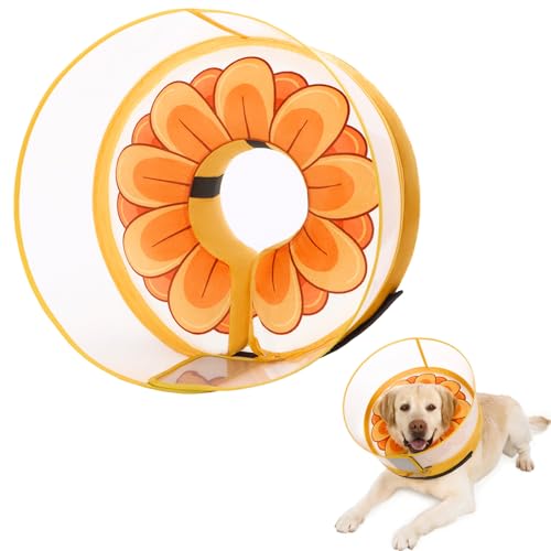 Inflatable Dog Cone Collar with Enhanced Anti (Medium / Yellow Flower)