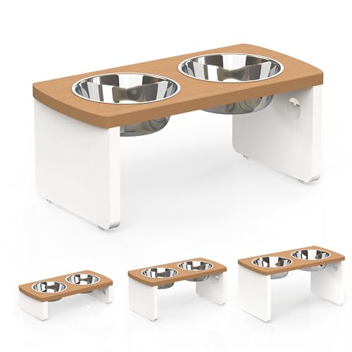 Elevated Dog Bowls (Teak - White / Medium: 7'' Tall-40oz Bowl)