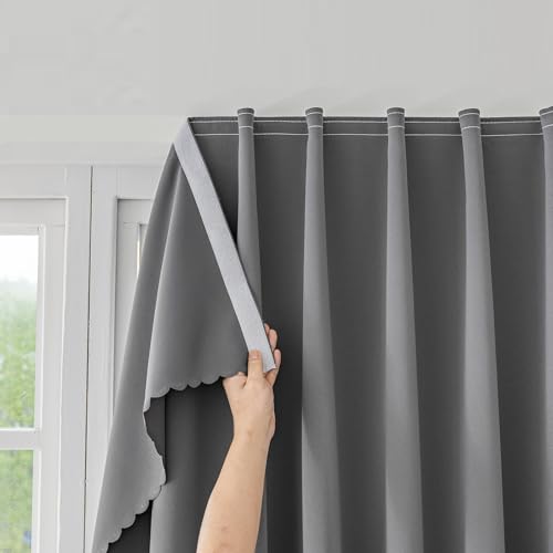 Magic Tape Stick on Curtains Blackout Curtains for Bedroom no Drillng Self Adhesive Curtain no Rod Small Window (Grey / 47"W x 79"L (Pack of 2))