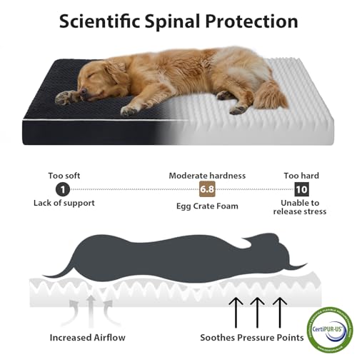 XXL Waterproof Orthopedic Dog Bed for Crate Mat (Black / 47"L x 29"W x 4"Th)