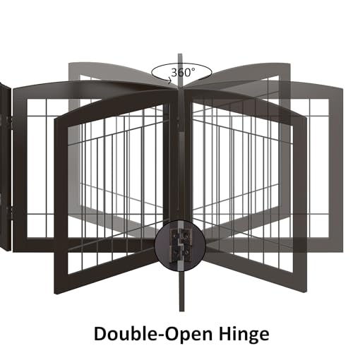 Free Standing Dog Gates for Doorway (Espresso / 【3 Panels】60"W x 24"H)