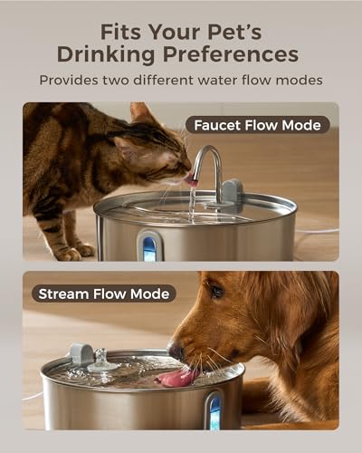 7L 236oz Stainless Steel Dog Water Fountain for Large Dogs & Cats (Silver)