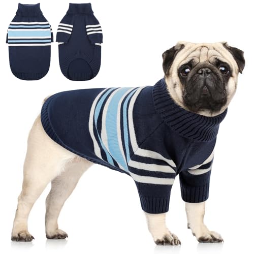 Dog Striped Knitted Sweater (Medium / Blue)