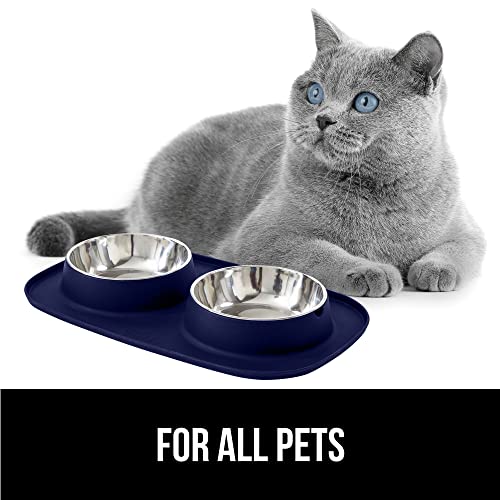 Dog Bowl Set with Feeding Mat (Navy / 2 Cup Bowls)