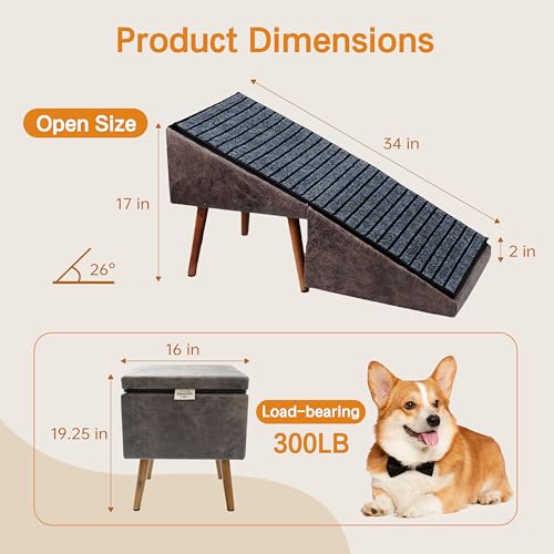 17" 2-in-1 Dog Ottoman Ramp for Couch & Small Dogs (Brown H 17")