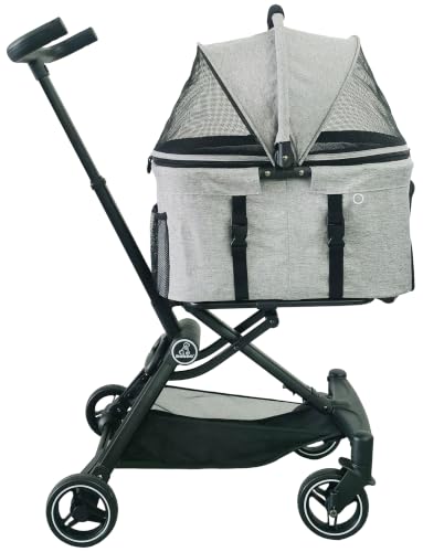 2026 Upgraded Version 3 in 1 Dog Cat Stroller with Detachable Carrier Lightweight Folding Portable All Terrain Pet Travel System Puppy Kitty Doggie Bunny Stroller for 30lbs (Light Grey)