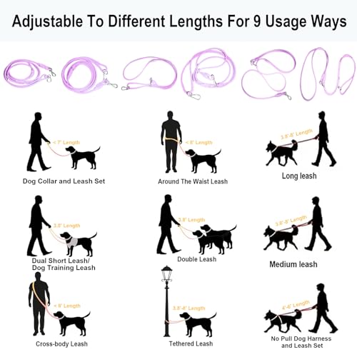 9-in-1 Hands Free Dog Leash Crossbody/Waist Purple Small Dogs (Vine Purple / Small - 6mm Diameter - 6-20lbs)