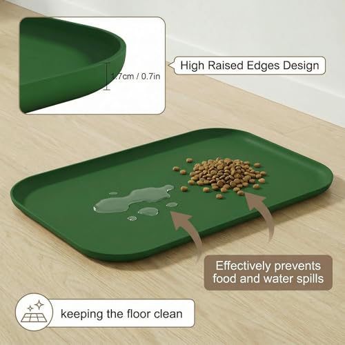 Waterproof Silicone Pet Feeding Mat Green with Raised Edge (60 x 40 cm / Dark Green)