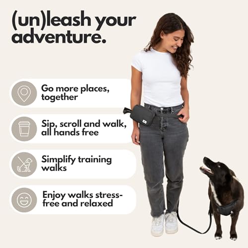 Hands Free Dog Leash with Treat Pouch (Black / 7.5ft)