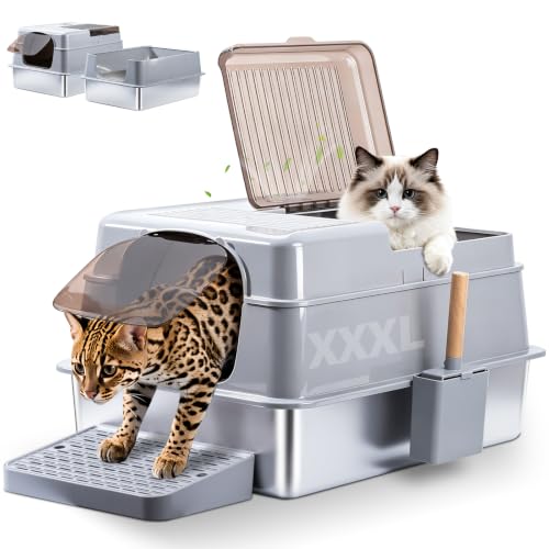 XXXL Stainless Steel Cat Litter Box with Lid (3X-Large)
