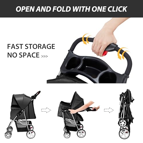 Foldable 4 Wheel Pet Stroller for Dogs Cats 10 (Black)