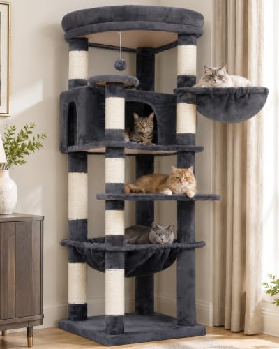 53.1" Corner Cat Tree for Large Cats (53 inch / Smoky Gray)