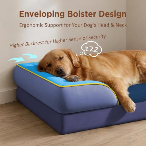 Orthopedic Dog Bed for Extra Large Dogs with Bolster (42.0"L x 30.0"W x 8.5"Th / Hidden Bay)