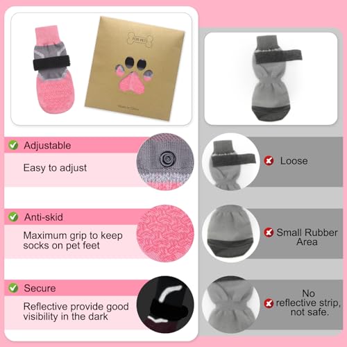 Dog Socks to Prevent Licking Paws for Hot (Reflective Pink / M(Pack of 4))