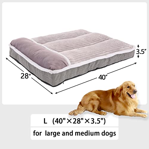 Large Dog Bed with Pillow for Crate Kennel (Gray / X-Large:(40"L x 28"W x 3.5"Th))