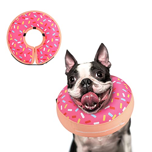 Inflatable Dog Cone Collar for Large Medium Small Dogs (Donut Pink / M(Neck 9"-12.5"))