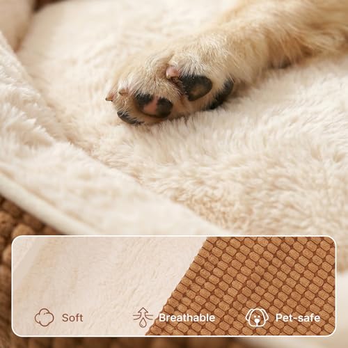 2-in-1 Dog Cave Bed with Cover, Covered Dog Bed for Large Dogs (Brown / 48"L x 35"W x8"Th)