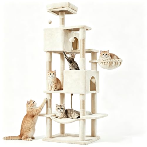 66 Inch Cat Tree Tower for Indoor Cats and Kittens (Beige / 66 IN)